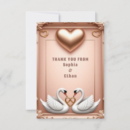  Luxury Swan Rose Gold Wedding   Thank You Card