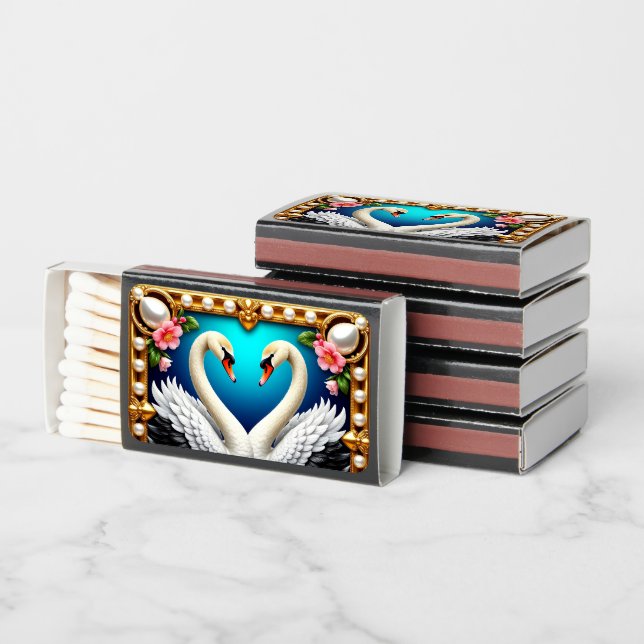 Luxury swan wedding table favors gift idea matchboxes (Stacked)