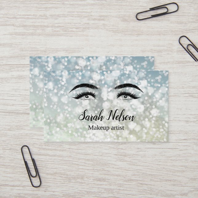  Luxury Sweet Silver Sparkly Makeup Business Card (Front/Back In Situ)
