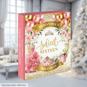 Luxury Sweet Sixteen Memory Album Roses Tiara Gold 3 Ring Binder