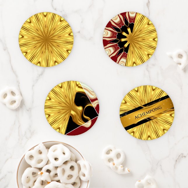 Luxury Tabletop Detail: Gilded Zenith Opulent Swir Coaster Set (In Situ)