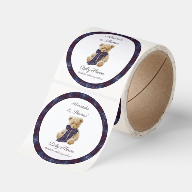Luxury Tartan Baby Shower thank You Classic Round Sticker (Roll)