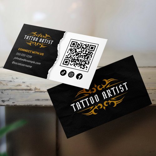 Luxury Tattoo Artist Gold Black Connect with us Business Card