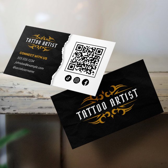 Luxury Tattoo Artist Gold Black Connect with us Business Card (Creator Uploaded)