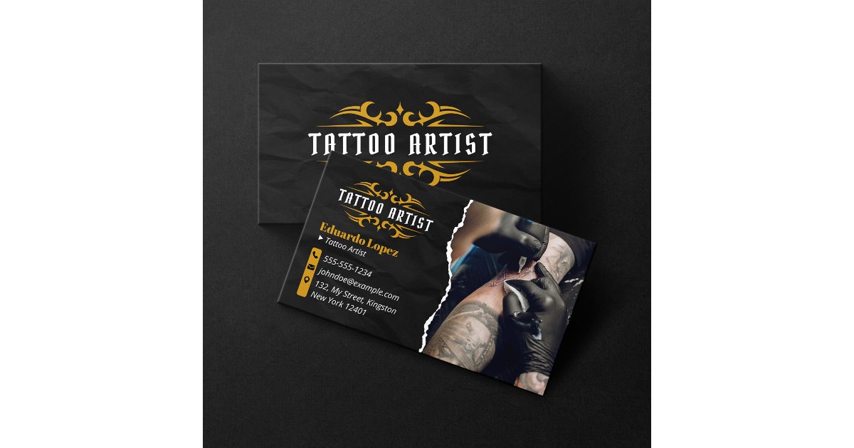 Luxury Tattoo Artist Gold Black Tattoo Shop Busine Business Card