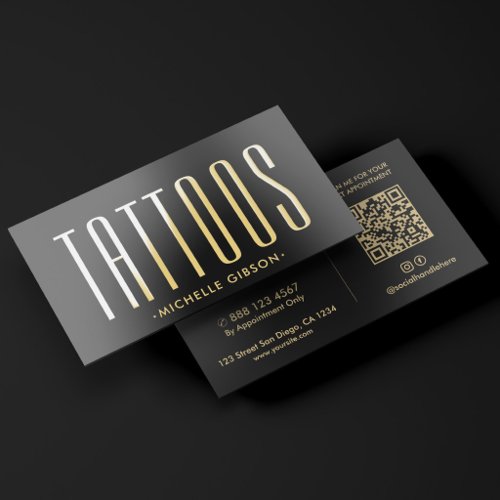 Luxury Tattoo Artist Modern Tattooist Foil Black Business Cards