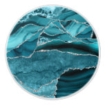 Luxury Teal Agate Silver Faux Glitter Drawer Knob