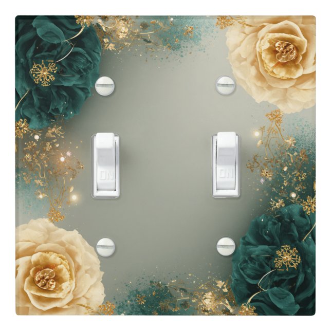 Luxury Teal and Gold Floral Botanical Frame  Light Switch Cover (In Situ)
