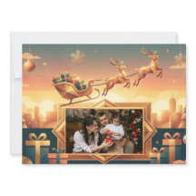 Luxury Teal and Gold Flying Reindeer Holiday Photo