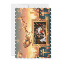 Luxury Teal and Gold Flying Reindeer Holiday Photo