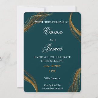 Luxury Teal and Gold Formal Wedding Invitation