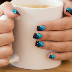 Luxury Teal and Gold Glitter Agate Pattern Minx Nail Art