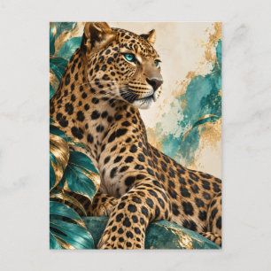 Luxury Teal and Gold Leopard Jigsaw  Postcard