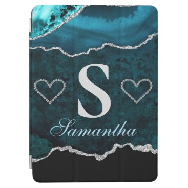 Luxury Teal and Silver Glitter Agate Pattern iPad Air Cover