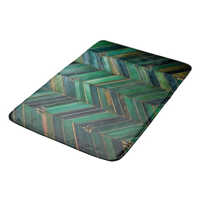 Luxury Teal Chevron & Gold Inlay Bath Mat (Angled)