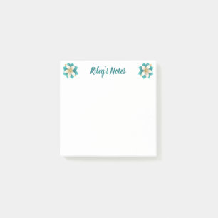 Luxury Teal Floral Name Post-it Notes
