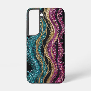 Luxury Teal Fuchsia Gold Geode Mosaic Waves Samsung Galaxy S22 Case