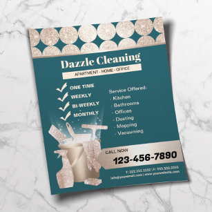 Luxury Teal Geometric Gold Circles House Cleaning Flyer