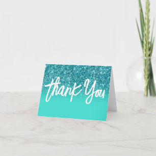 Luxury Teal Glitter Turquoise Ombre Letterpress Thank You Card
