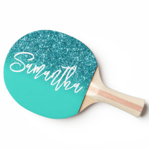 Luxury Teal Glitter Turquoise Ombre Personalize Ping Pong Paddle