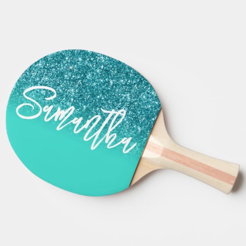 Luxury Teal Glitter Turquoise Ombre Personalize Ping Pong Paddle