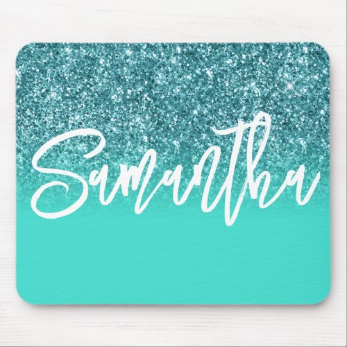 Luxury Teal Glitter Turquoise Ombre Personalized Mouse Pad