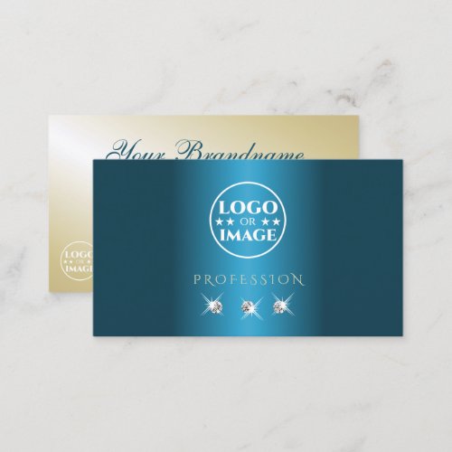 Luxury Teal Gold Beige Sparkling Diamonds Add Logo Business Card