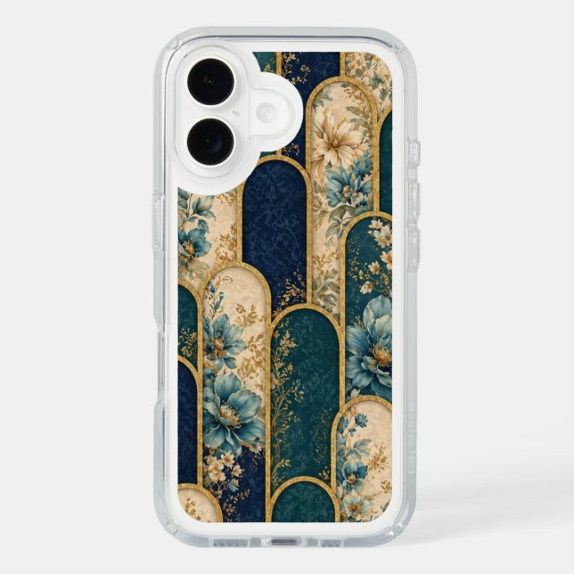 Luxury Teal & Gold Floral iPhone Case (Front)