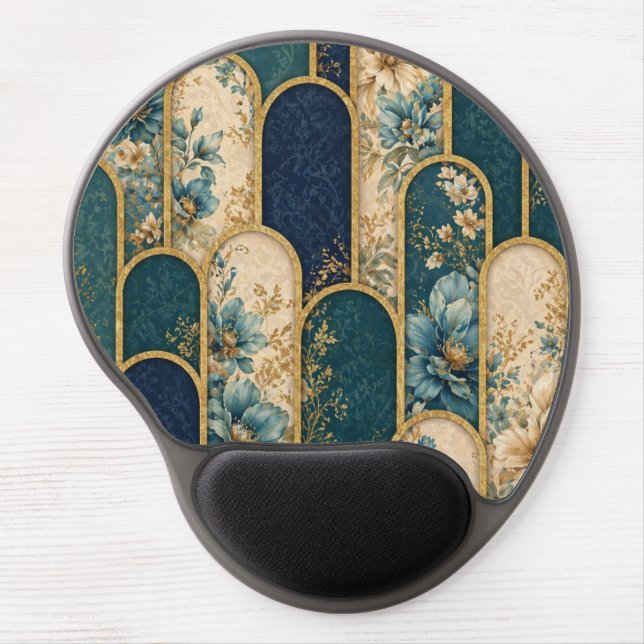 Luxury Teal & Gold Floral Mouse Pad (Front)