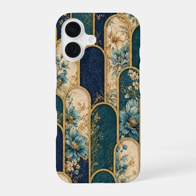 Luxury Teal & Gold Floral OtterBox iPhone Case (Back)