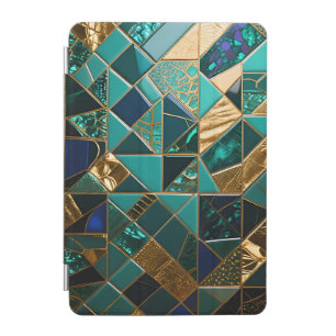 Luxury Teal Gold Geometric Mosaic Pattern iPad Mini Cover