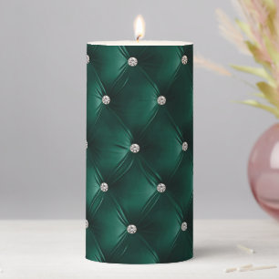 Luxury Teal Green Faux Velvet Pillar Candle