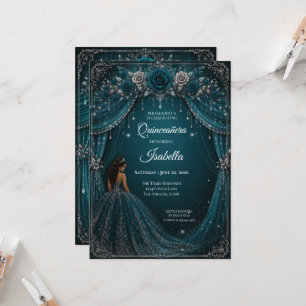 Luxury Teal Princess Quinceañera Invitation
