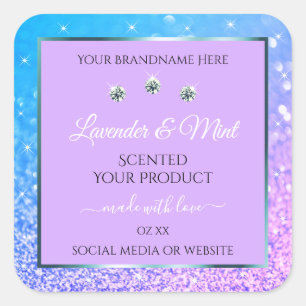 Luxury Teal Purple Glitter Product Labels Diamonds