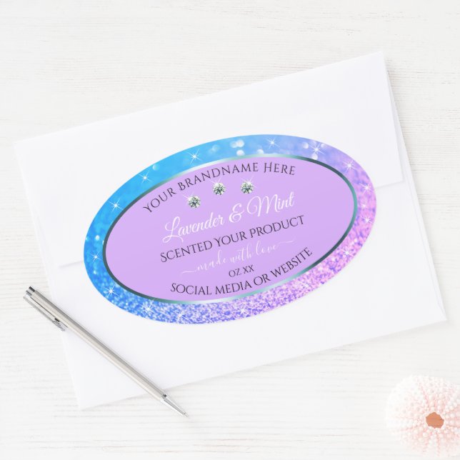 Luxury Teal Purple Glitter Product Labels Diamonds (Envelope)