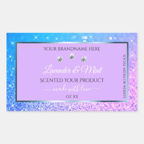 Luxury Teal Purple Glitter Product Labels Diamonds