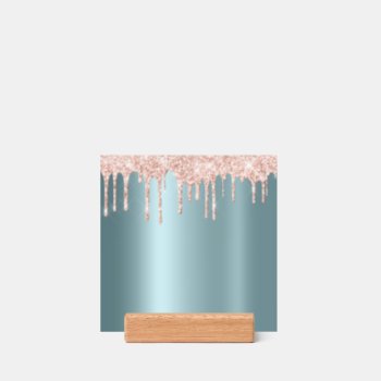Luxury Teal Rose Gold Glitter Drips Print Holder by kicksdesign at Zazzle