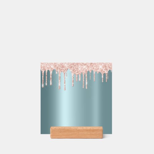 Luxury teal rose gold glitter drips Print Holder