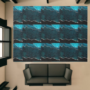 Luxury Teal Silver Black Agate Glitter Area Rug