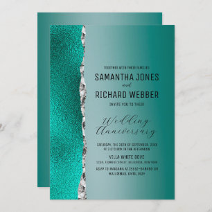 Luxury Teal Turquoise Silver Glitter Anniversary Invitation