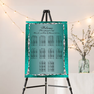 Luxury Teal Turquoise Silver Glitter Seating Chart Foam Board