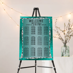 Luxury Teal Turquoise Silver Glitter Seating Chart Foam Board