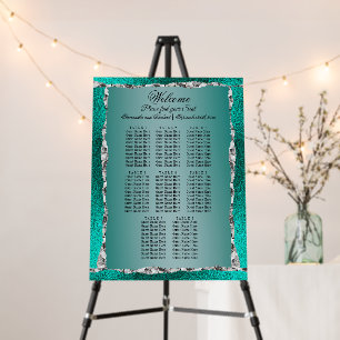 Luxury Teal Turquoise Silver Glitter Seating Chart Foam Board