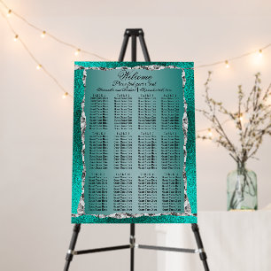 Luxury Teal Turquoise Silver Glitter Seating Chart Foam Board