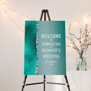 Luxury Teal Turquoise Silver Glitter Welcome Foam Board