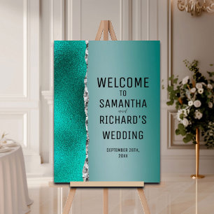 Luxury Teal Turquoise Silver Glitter Welcome Foam Board
