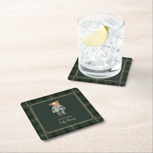Luxury teddy bear baby shower square paper coaster