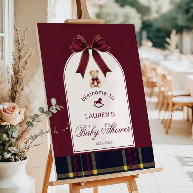 Luxury Teddy Bear Wine red Bow Preppy Welcome Foam Board (Creator Uploaded)