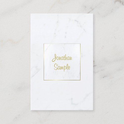 Luxury Template Elegant White Marble Gold Script Business Card