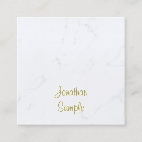 Luxury Template Modern White Marble Gold Script Square Business Card